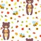 Seamless pattern with bears and bees. Cute children background