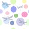 Seamless pattern with beautiful dragonflies and colorful rounds.