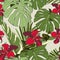 Seamless pattern. Beautiful fabric blooming isolated flowers. Vintage background. Hibiscus heliotrope wildflowers and exotic leave