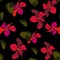 Seamless pattern. Beautiful fabric blooming realistic isolated flowers.  Hibiscus heliotrope wildflowers branch.