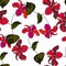 Seamless pattern. Beautiful fabric blooming realistic isolated flowers.  Hibiscus heliotrope wildflowers branch.