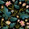 Seamless pattern with beautiful fantastic plants. Vector magic background design.