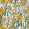Seamless pattern with beautiful narcissus flowers in mosaic style