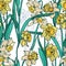 Seamless pattern with beautiful narcissus flowers in mosaic style