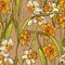 Seamless pattern with beautiful narcissus flowers in mosaic style