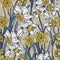 Seamless pattern with beautiful narcissus flowers in mosaic style