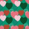 Seamless pattern with beautiful ornamental hearts in trendy bright colors. Vector background