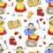 Seamless pattern with beautiful pretty girl cooking jam