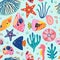 Seamless pattern with beautiful underwater sea life