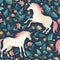 Seamless pattern with beautiful unicorns. Vector magic background for kids design.