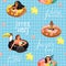 Seamless pattern with beautiful womans floating on various inflatable rings.