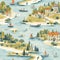 A seamless pattern that beautifully captures a picturesque riverside setting