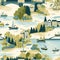 A seamless pattern that beautifully captures a picturesque riverside setting