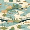 A seamless pattern that beautifully captures a picturesque riverside setting