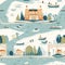 A seamless pattern that beautifully captures a picturesque riverside setting