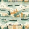 A seamless pattern that beautifully captures a picturesque riverside setting