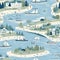 A seamless pattern that beautifully captures a picturesque riverside setting