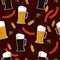Seamless pattern: beer set on a brown background. Background to St. Patrick`s Day in Ireland.