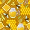 Seamless pattern with bees, flowers and honeycomb. Colorful summer texture.