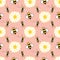 Seamless pattern bees and flowers on pink background