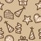 Seamless pattern beige color. Holiday objects, signs and symbols. Sketch scratch board imitation.