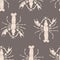 Seamless pattern with beige lobsters on gray background