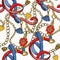 Seamless pattern with belt and chain. Vector.