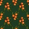 Seamless pattern with berries and branches of sea buckthorn. Sea buckthorn on a green background. Fashionable textile, fabric, pac