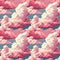 seamless pattern of big fluffy pink clouds on the blue sky. design for print, textile, fabric