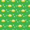 Seamless pattern with bird eggs in nest. Cartoon style for fabric, background. Juicy herbal green and yellow colors.