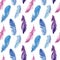 Seamless pattern bird feathers, watercolor illustration