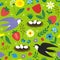 Seamless pattern with bird and nest