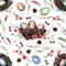 Seamless pattern with bird`s nest and eggs for Easter. Branches, feathers, nest, sakura. Spring texture suitable for fabric,