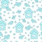 Seamless pattern with birds, birdhouses and hearts