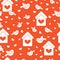 Seamless pattern with birds, birdhouses and hearts