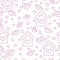 Seamless pattern with birds, birdhouses and hearts