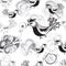 Seamless pattern with birds black and white