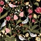 Seamless pattern birds flower allover design with background