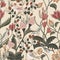 Seamless pattern birds flower allover design with background