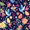 Seamless pattern with birds and flowers.