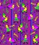Seamless pattern of birds playing different instruments.
