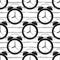 Seamless pattern of black alarms clock with gray line on white background