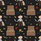 Seamless pattern with black background and cute pirates illustrations
