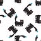 Seamless pattern with a black cat and a little bird. Serial rhythmic pattern