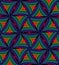 Seamless Pattern of Black and Colorful Striped Curved Triangles.