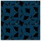 Seamless pattern of black emotional ghosts and bats on dark blue background