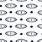 Seamless pattern with black evil mystical eyes on white background in a hand drawn style. Illustration with magic