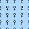 Seamless pattern with black female symbols. Female signs same sizes. Pattern on blue background. Vector illustration