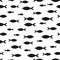 Seamless pattern with black fish on white background. Marine simple texture