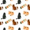 Seamless pattern of black and ginger cats